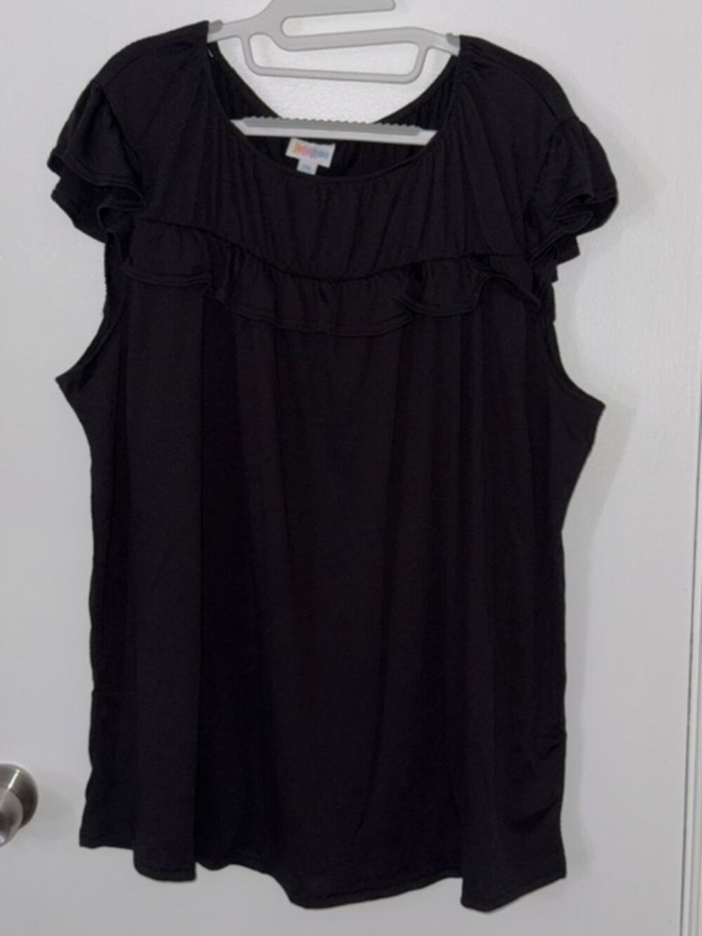 LuLaRoe Stasha Flutter Sleeve Top Black 2XL NWT